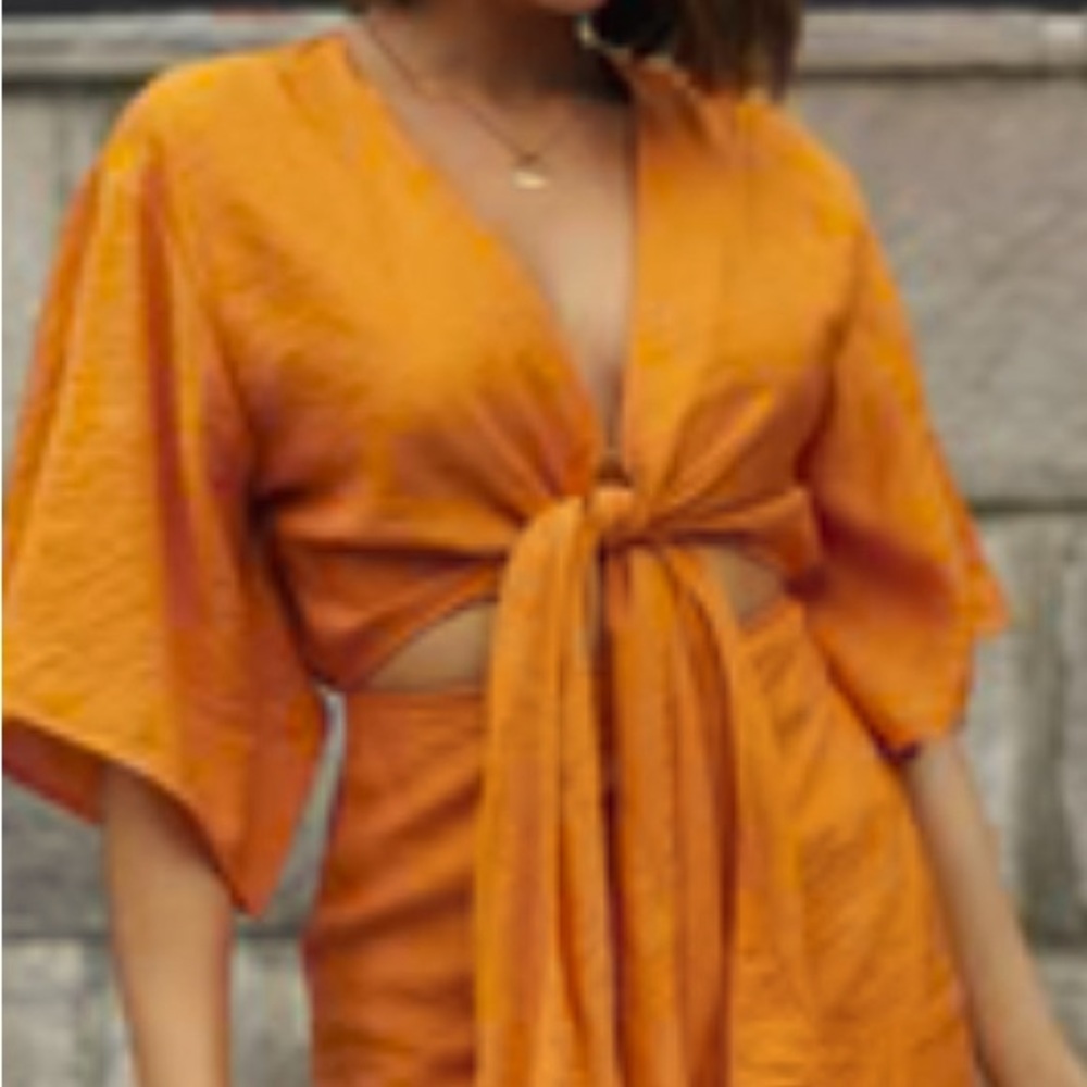 Orange Front Tie Mini Dress